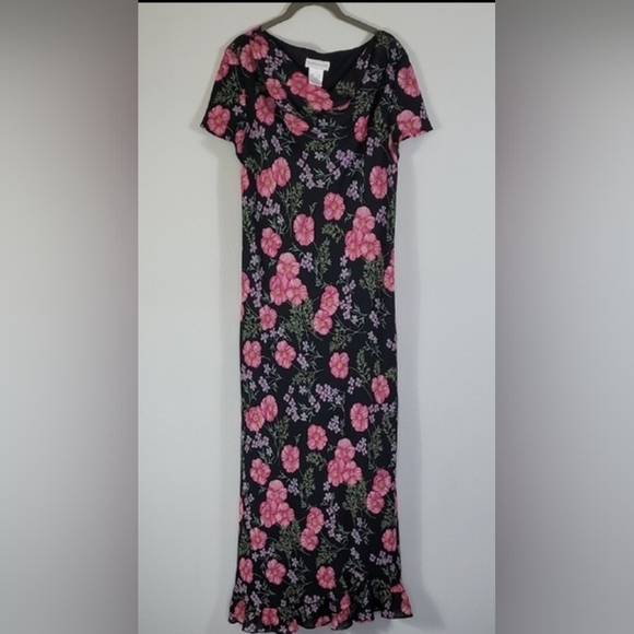 Worthington Cowl Neck Maxi Dress Size 14 Floral Short Sleeve - Picture 2 of 14